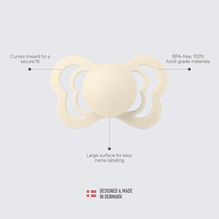 BIBS Couture Speen verpakking van 2 stuks. BPA-vrij, Anatomische speen. Siliconen, Maat 1 (0-6 maanden), Ivory/Sage