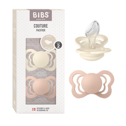 BIBS Couture Speen verpakking van 2 stuks. BPA-vrij, Anatomische speen. Siliconen, Maat 2 (6-18 maanden), Ivory/Blush