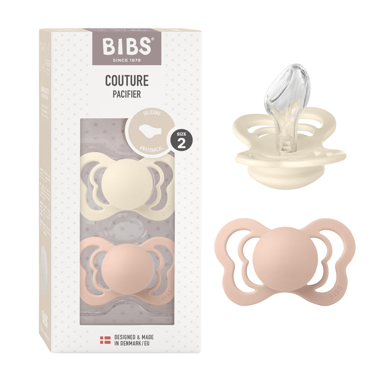 BIBS Couture Speen verpakking van 2 stuks. BPA-vrij, Anatomische speen. Siliconen, Maat 2 (6-18 maanden), Ivory/Blush