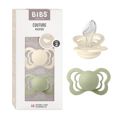 BIBS Couture Speen verpakking van 2 stuks. BPA-vrij, Anatomische speen. Siliconen, Maat 2 (6-18 maanden), Ivory/Sage