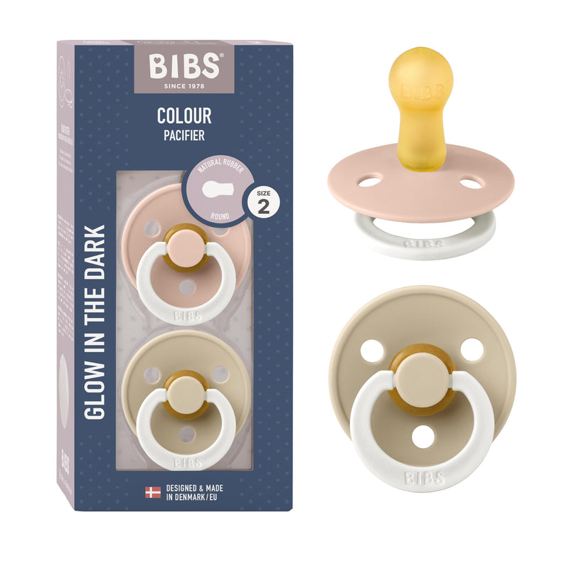 BIBS Colour Night Speen verpakking van 2 stuks. BPA-vrij, Ronde speen. Natuurlijk rubberlatex, Maat 2 (6-18 maanden), Blush NIGHT/Vanilla NIGHT Maat 2 (6-18 maanden) Blush NIGHT / Vanilla NIGHT