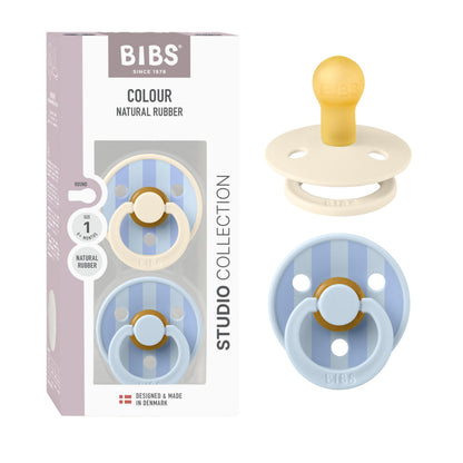 BIBS Colour Studio Speen verpakking van 2 stuks. BPA-vrij, Ronde speen. Natuurlijk rubberlatex, Geproduceerd in Denemarken, Maat 1 (0-6 maanden), Block Baby Blue Dusty Blue