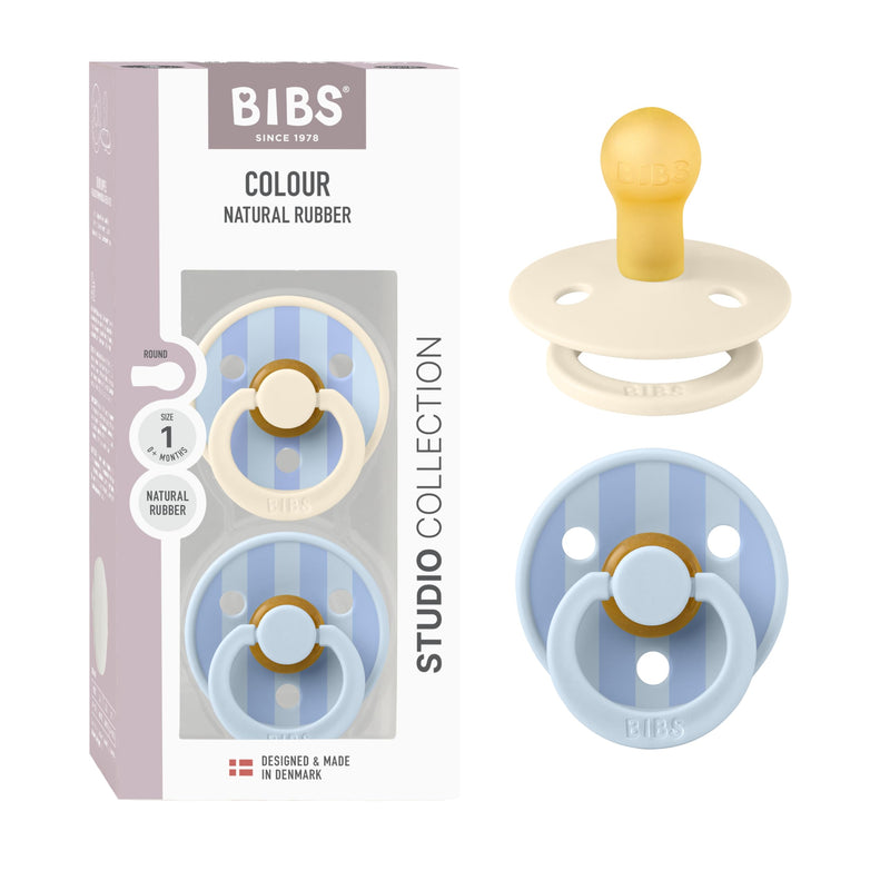 BIBS Colour Studio Speen verpakking van 2 stuks. BPA-vrij, Ronde speen. Natuurlijk rubberlatex, Geproduceerd in Denemarken, Maat 1 (0-6 maanden), Block Baby Blue Dusty Blue