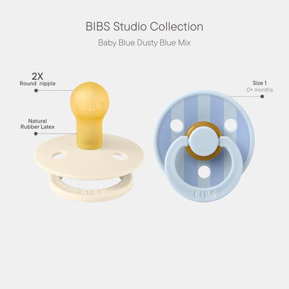 BIBS Colour Studio Speen verpakking van 2 stuks. BPA-vrij, Ronde speen. Natuurlijk rubberlatex, Geproduceerd in Denemarken, Maat 1 (0-6 maanden), Block Baby Blue Dusty Blue