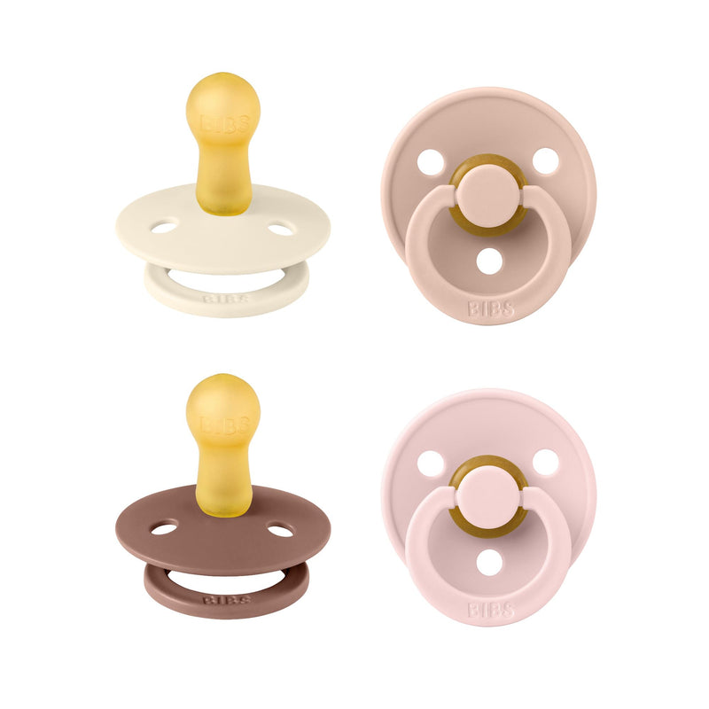 BIBS Colour speen verpakking 4 stuks, BPA-vrije fopspeen, Ronde speen. Natuurlijk rubberlatex, Geproduceerd in Denemarken/EU, Maat 1 (0-6 maanden), Vanilla Mix Vanilla Mix Größe 1 (4er Pack)