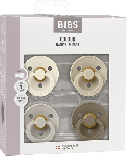 BIBS Colour speen verpakking 4 stuks, BPA-vrije fopspeen, Ronde speen. Natuurlijk rubberlatex, Geproduceerd in Denemarken/EU, Maat 1 (0-6 maanden), Vanilla Mix Vanilla Mix Größe 1 (4er Pack)