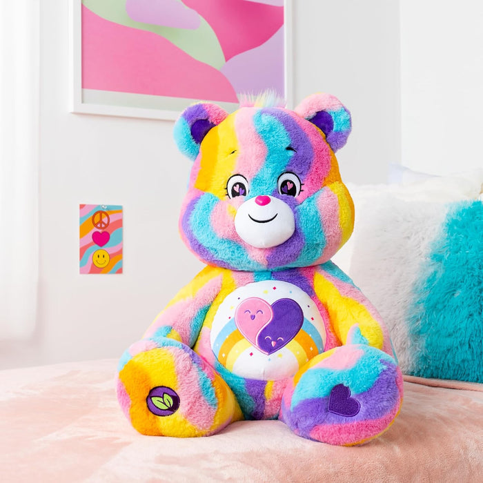 Basic Fun Care Bears 60cm Jumbo Plush Friends Forever Bear – Eco-Friendly, Soft & Sustainable Materials, Vibrant Striped Design, Unique Belly Badge, Perfect for Kids & Collectors 4+