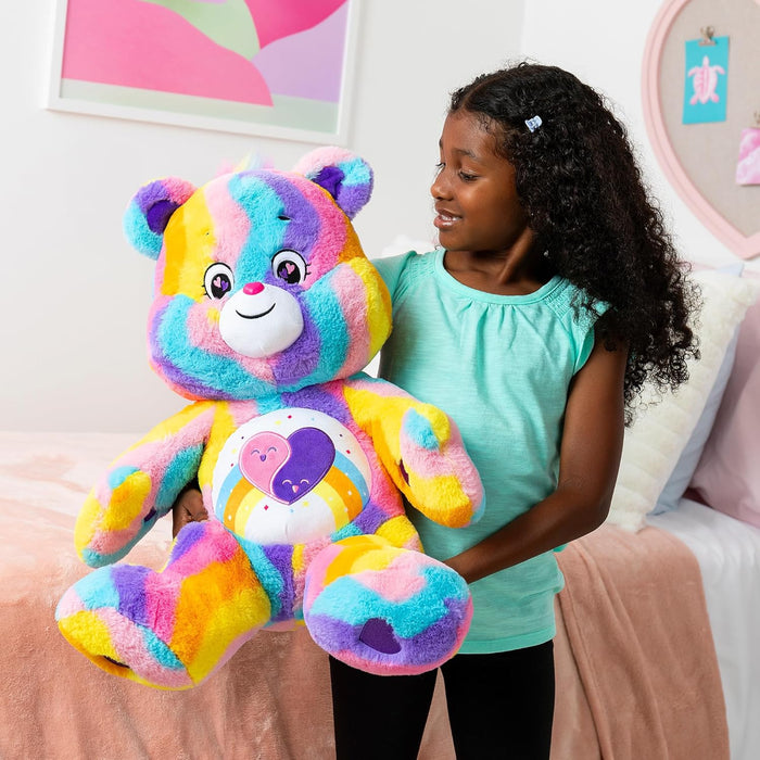 Basic Fun Care Bears 60cm Jumbo Plush Friends Forever Bear – Eco-Friendly, Soft & Sustainable Materials, Vibrant Striped Design, Unique Belly Badge, Perfect for Kids & Collectors 4+