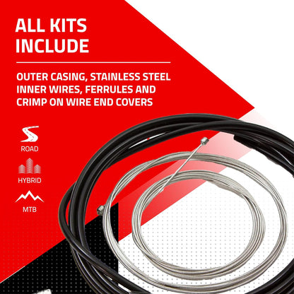 Clarks Stainless Steel Brake and Gear Cable Kit - Black, Universal Brake & Gear Wires with Standard Outer Casings for Mountain Bikes (MTB), Hybrid & Road Bikes