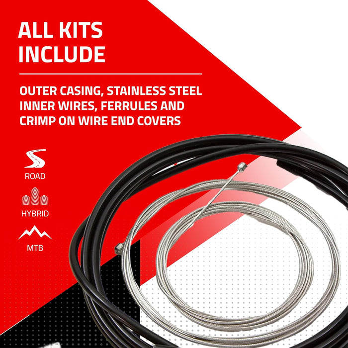 Clarks Stainless Steel Brake and Gear Cable Kit - Black, Universal Brake & Gear Wires with Standard Outer Casings for Mountain Bikes (MTB), Hybrid & Road Bikes