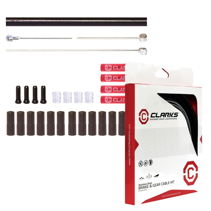 Clarks Stainless Steel Brake and Gear Cable Kit - Black, Universal Brake & Gear Wires with Standard Outer Casings for Mountain Bikes (MTB), Hybrid & Road Bikes