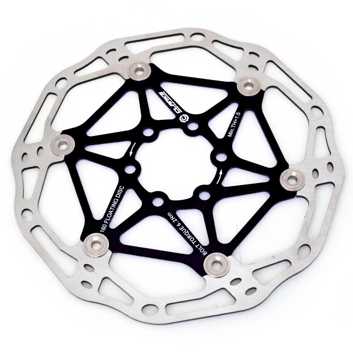 Clarks Cycle Systems CFR-02 Lightweight Floating 6-Bolt Disc Brake Rotor, Black, 180mm