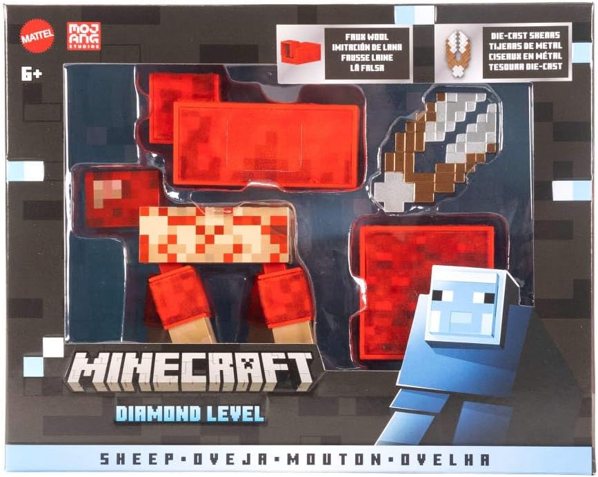 Mattel Minecraft Diamond Level Sheep Action Figure with 3 Accessories, 5.5-inch Collector Scale & Pixelated Design