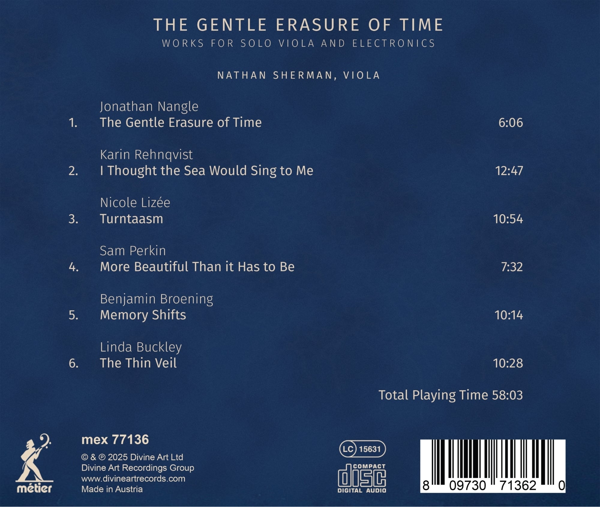 Nathan Sherman: The Gentle Erasure of Time: Works for Solo Viola and Electronics