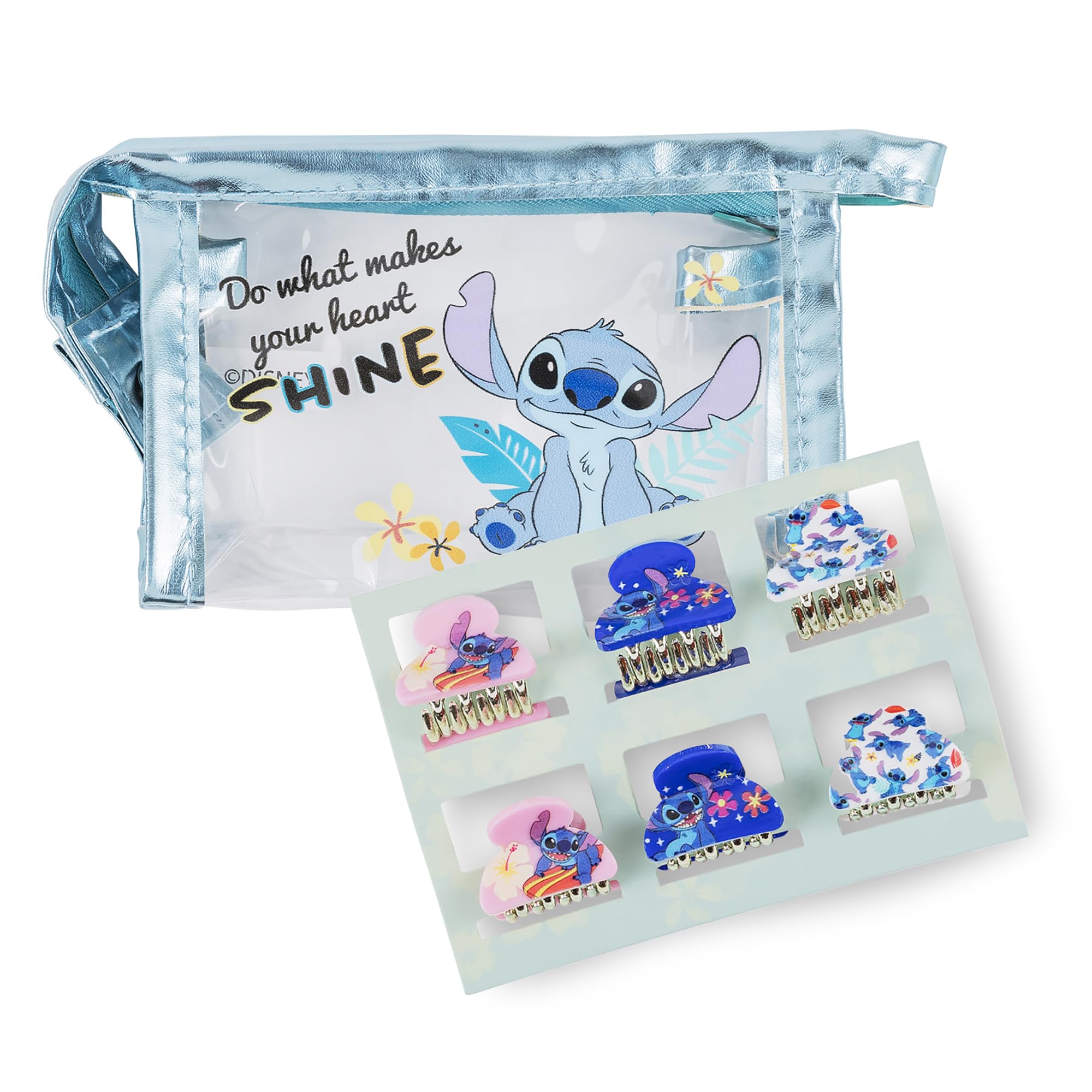 Disney - Lilo & Stitch Cosmetic Pouch and 6pk of Mini Hair Clips