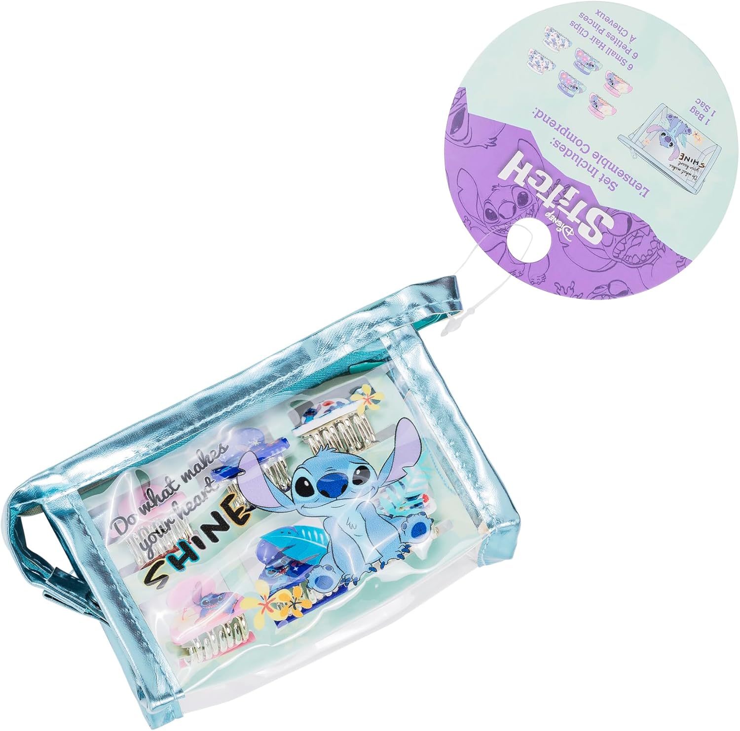 Disney - Lilo & Stitch Cosmetic Pouch and 6pk of Mini Hair Clips