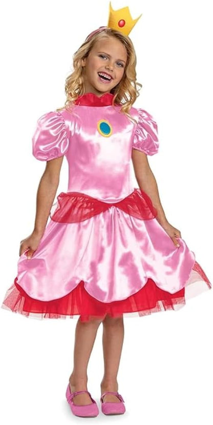 Nintendo Super Mario Princess Peach Fancy Dress for Kids, Officially Licensed by Disguise, Peach Costume for Girls, Includes Iconic Crown with Pink Layered Dress, for ages 3-4, 4-6, 7-8 years