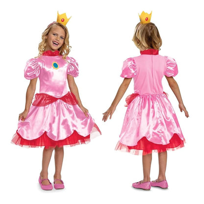Nintendo Super Mario Princess Peach Fancy Dress for Kids, Officially Licensed by Disguise, Peach Costume for Girls, Includes Iconic Crown with Pink Layered Dress, for ages 3-4, 4-6, 7-8 years