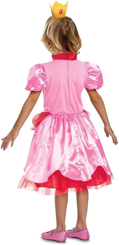 Nintendo Super Mario Princess Peach Fancy Dress for Kids, Officially Licensed by Disguise, Peach Costume for Girls, Includes Iconic Crown with Pink Layered Dress, for ages 3-4, 4-6, 7-8 years