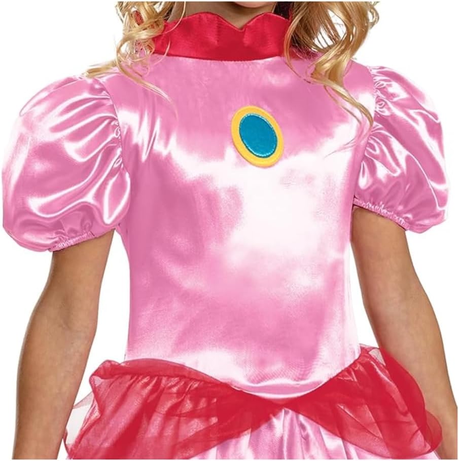 Nintendo Super Mario Princess Peach Fancy Dress for Kids, Officially Licensed by Disguise, Peach Costume for Girls, Includes Iconic Crown with Pink Layered Dress, for ages 3-4, 4-6, 7-8 years
