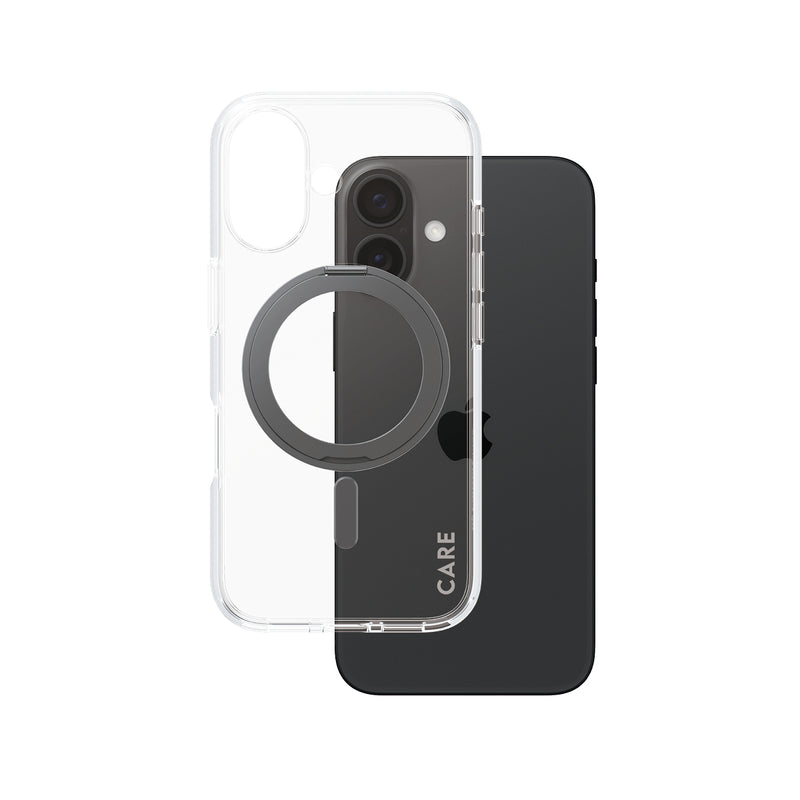 PanzerGlass CARE by ® Feature Case Transparent w. Black Kickstand & MagSafe iPhone 16
