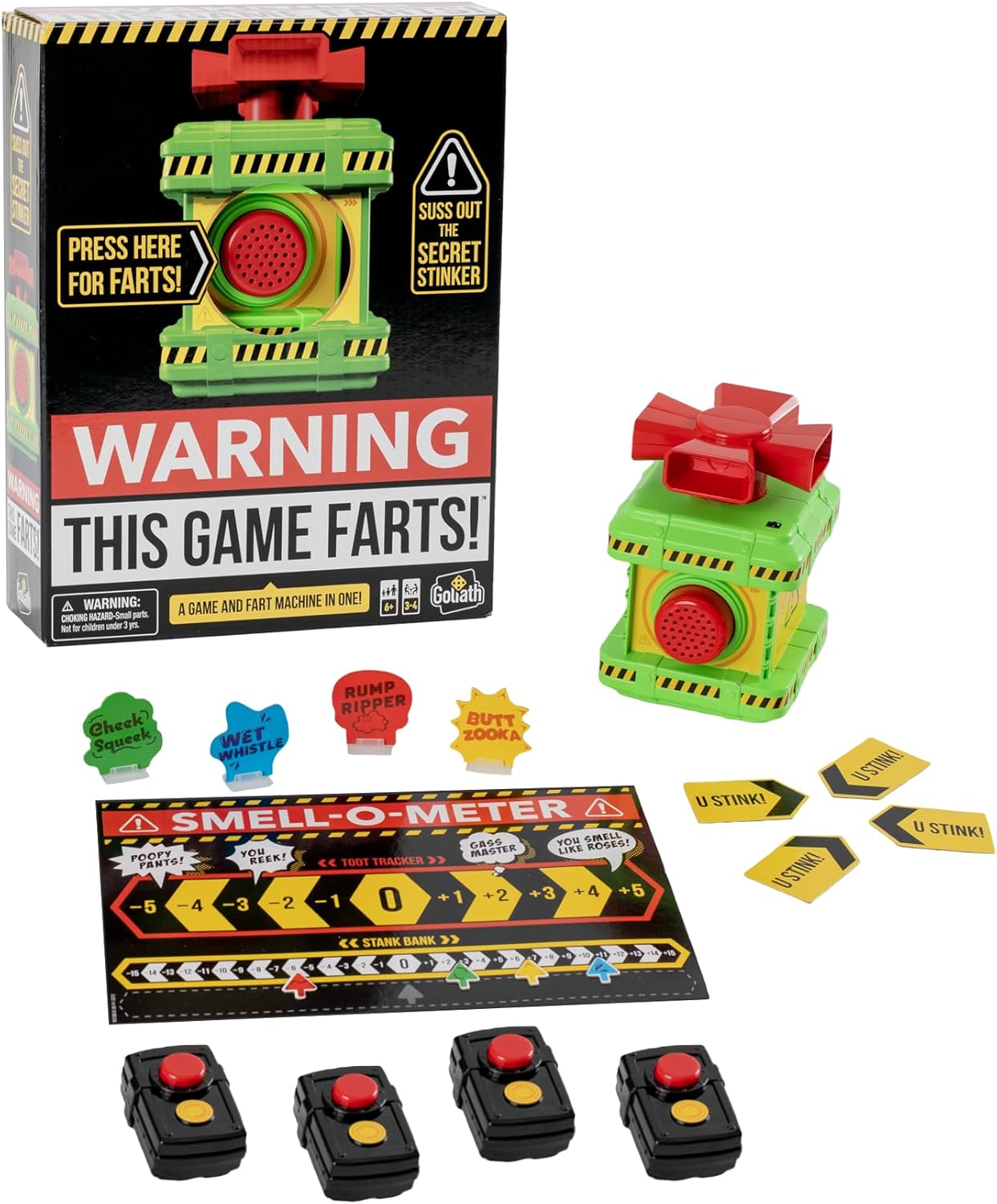 Goliath Games: Warning: This Game Farts | Sniff Out The Stinker To Win! | For 3-4 Players | For Ages 6 +, Black
