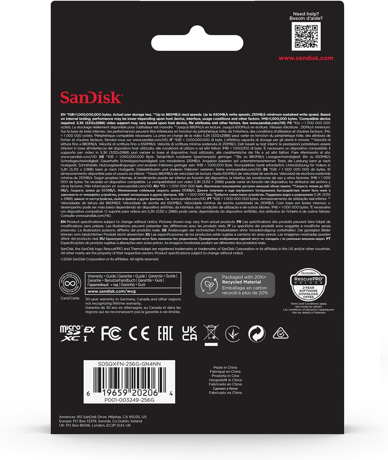 SanDisk microSD Express Card 256GB - Works with Nintendo Switch™ 2 (Up to 880MB/s Read, Up to 650MB/s Write, 210MB/s Sustained Write, SanDisk QuickFlow Technology, ThermAdapt, UHS-I, U3, C10)