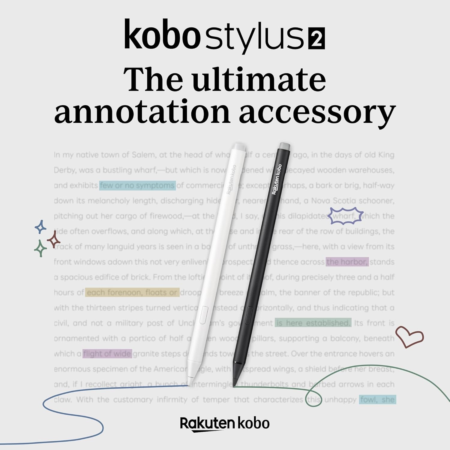Kobo Stylus 2 | White | Mark Up, Write Notes and Make Highlights | Rechargeable via USB-C |Compatible with 7" Libra Colour eReader & Kobo Sage eReader