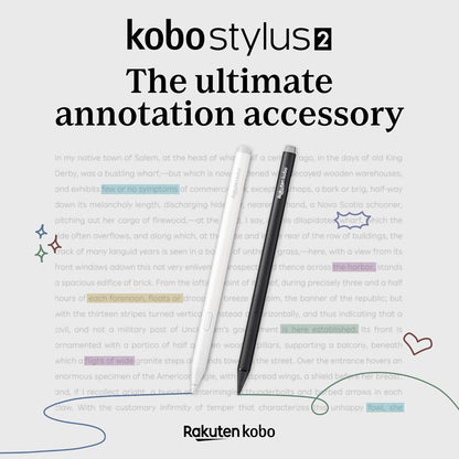 Kobo Stylus 2 | White | Mark Up, Write Notes and Make Highlights | Rechargeable via USB-C |Compatible with 7" Libra Colour eReader & Kobo Sage eReader