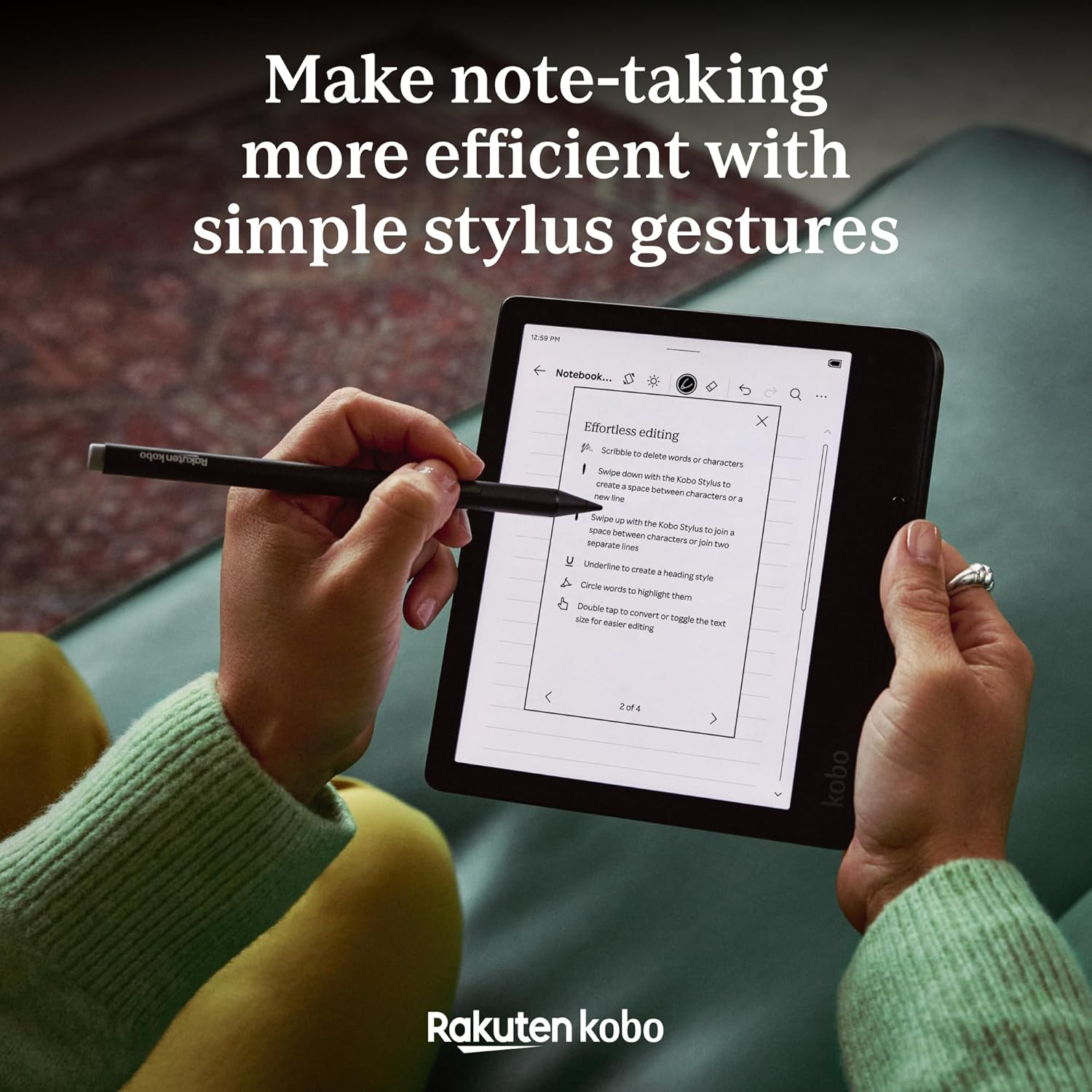 Kobo Stylus 2 | White | Mark Up, Write Notes and Make Highlights | Rechargeable via USB-C |Compatible with 7" Libra Colour eReader & Kobo Sage eReader
