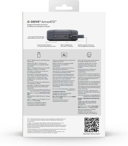 SanDisk Professional 6TB G-DRIVE ArmorATD, Dust, Drop, Shock and Water resistant, portable rugged external HDD, Up to 130MB/s, USB-C (5Gbps), USB 3.2 Gen 1, Thunderbolt 3