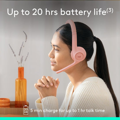 Logitech Zone 300 Casque Bluetooth sans Fil avec Microphone Anti-Parasite, Compatible avec Windows, Mac, Chrome, Linux, iOS, iPadOS, Android - Rose