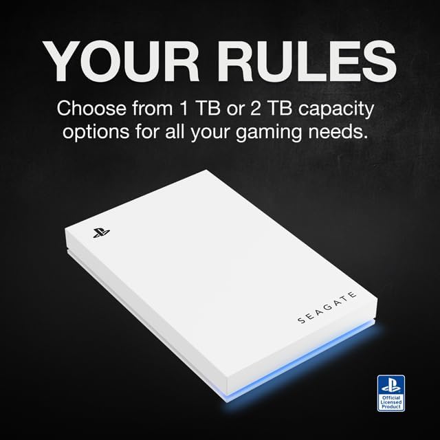 Seagate Game Drive for PS5 External SSD, 1 TB, Solid State Drive - USB 3.2 Officially Licensed White with Blue LED lighting, incl 2 years Rescue Services (STMH1000100