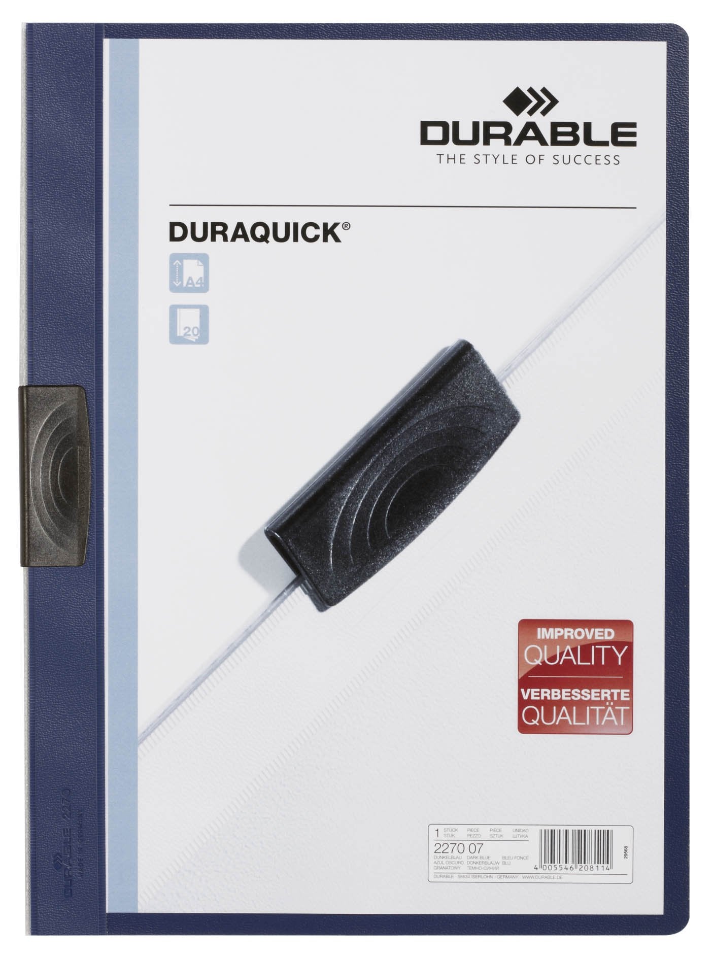 Durable Duraquick 227007 Clip File for 20 Sheets A4 - Dark Blue (Pack of 20