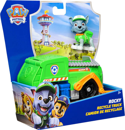 PAW PATROL, Recycling-Truck mit Rocky Spielfigur (Basis Fahrzeug, 2025), Spielzeug für Kinder ab 3 Jahren