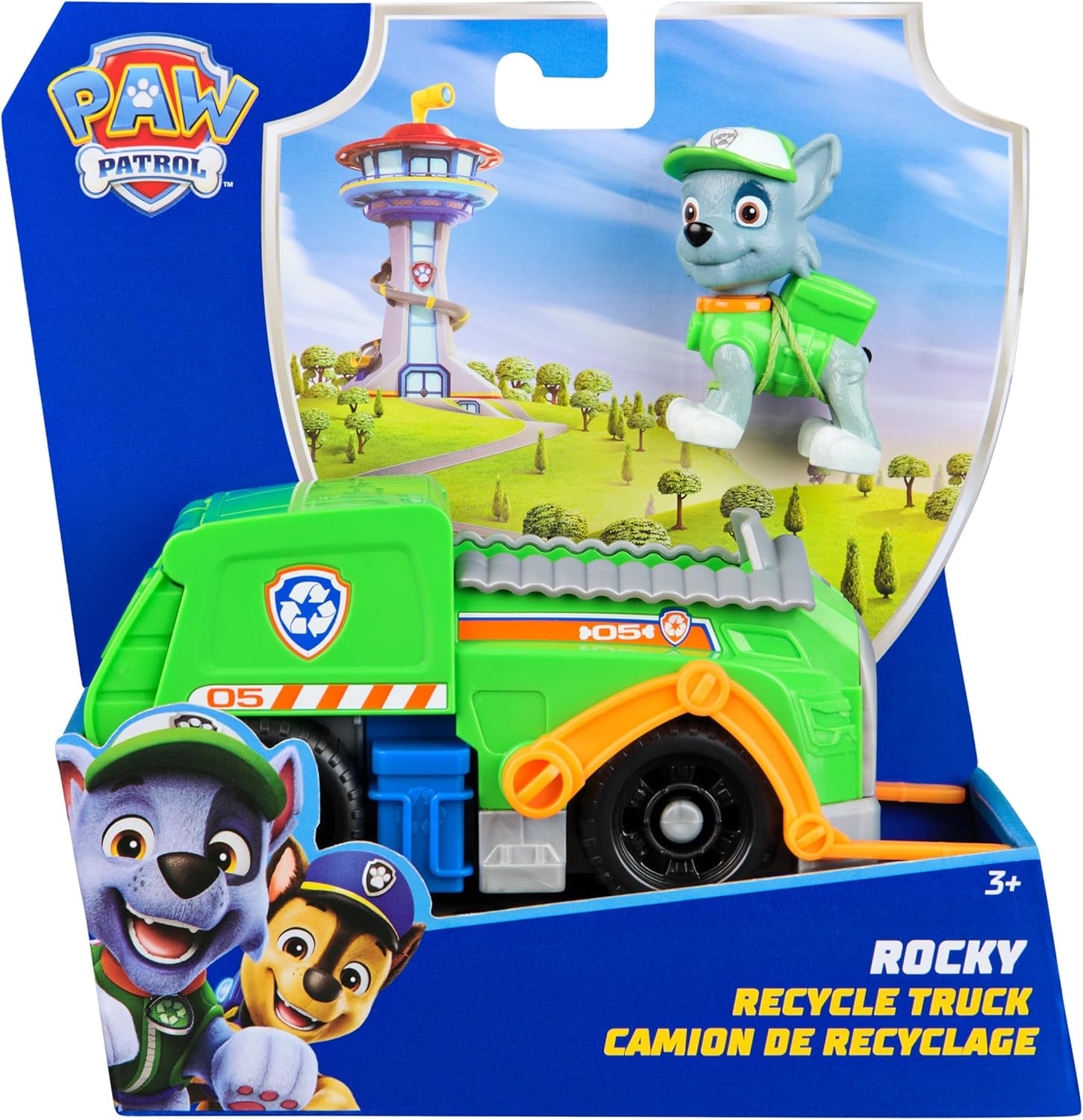 PAW PATROL, Recycling-Truck mit Rocky Spielfigur (Basis Fahrzeug, 2025), Spielzeug für Kinder ab 3 Jahren