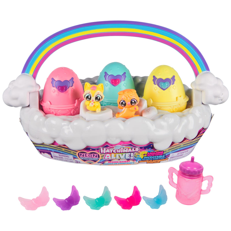 Hatchimals Alive, Neon Rainbow Spring Basket Toy (May Vary-stijlen), 3 Self-Hatching Easter Eggs, Fun Gift & Kids Toys voor meisjes en jongens leeftijden 3 en up