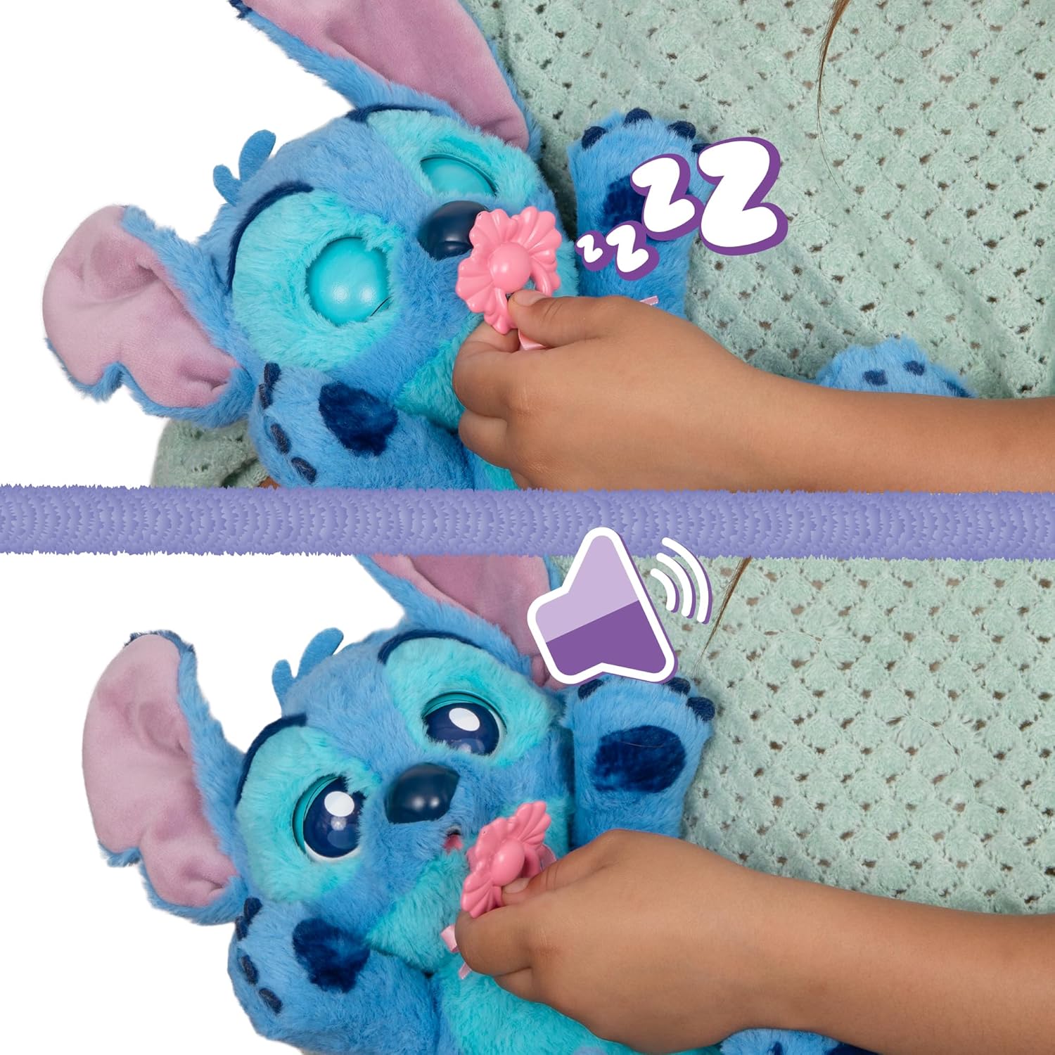 BABY PAWS Stitch Interactief pluche dier voor kinderen met geluiden die de ogen openen en sluiten, inclusief opbergtas, speelgoed voor kinderen vanaf 3 jaar
