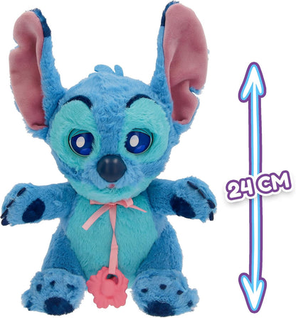 BABY PAWS Stitch Interactief pluche dier voor kinderen met geluiden die de ogen openen en sluiten, inclusief opbergtas, speelgoed voor kinderen vanaf 3 jaar