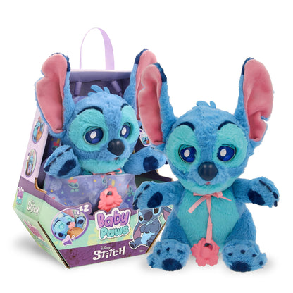 BABY PAWS Stitch Interactief pluche dier voor kinderen met geluiden die de ogen openen en sluiten, inclusief opbergtas, speelgoed voor kinderen vanaf 3 jaar