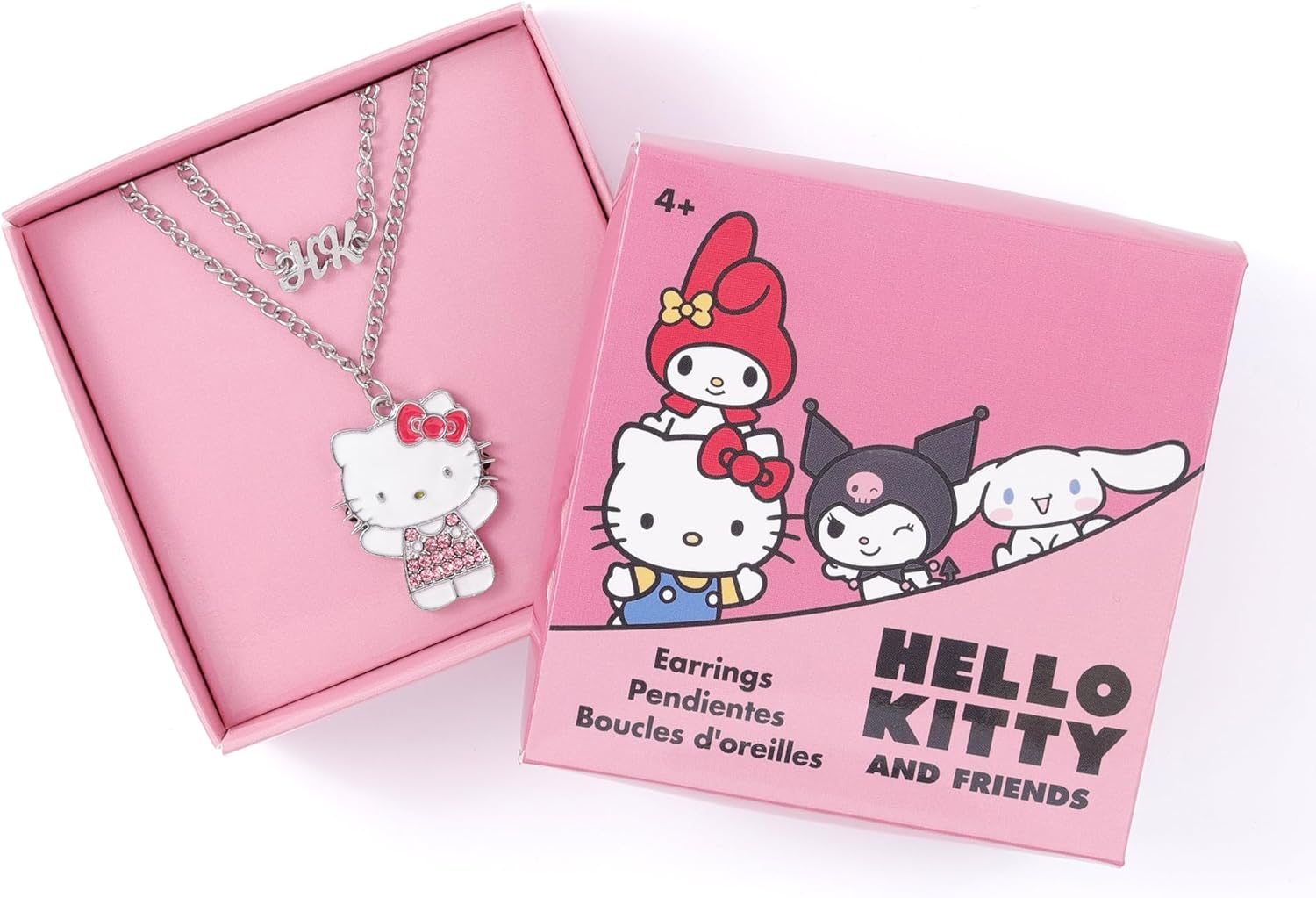 KIDS EUROSWAN Hello Kitty Mädchen-Halsketten-Set, versilbert, Cartoon-Anhänger, Einheitsgröße, Versilbert, Kein Edelstein