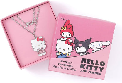 KIDS EUROSWAN Hello Kitty Mädchen-Halsketten-Set, versilbert, Cartoon-Anhänger, Einheitsgröße, Versilbert, Kein Edelstein