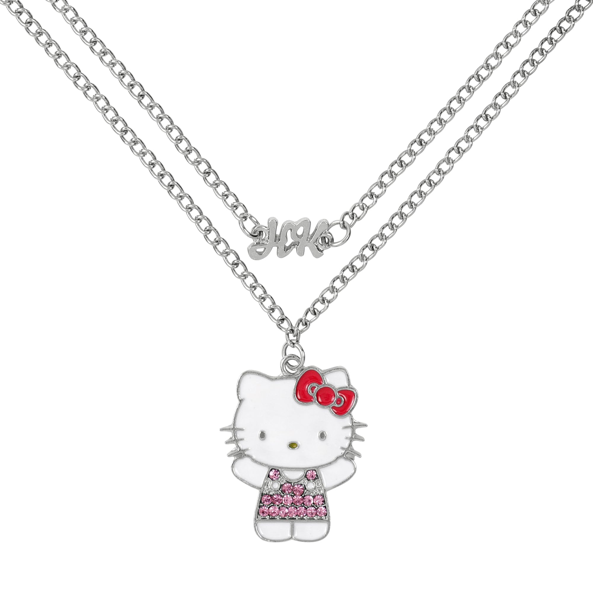 KIDS EUROSWAN Hello Kitty Mädchen-Halsketten-Set, versilbert, Cartoon-Anhänger, Einheitsgröße, Versilbert, Kein Edelstein