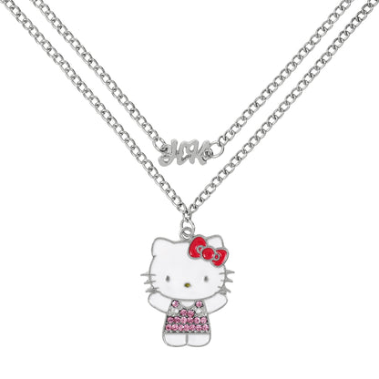 KIDS EUROSWAN Hello Kitty Mädchen-Halsketten-Set, versilbert, Cartoon-Anhänger, Einheitsgröße, Versilbert, Kein Edelstein