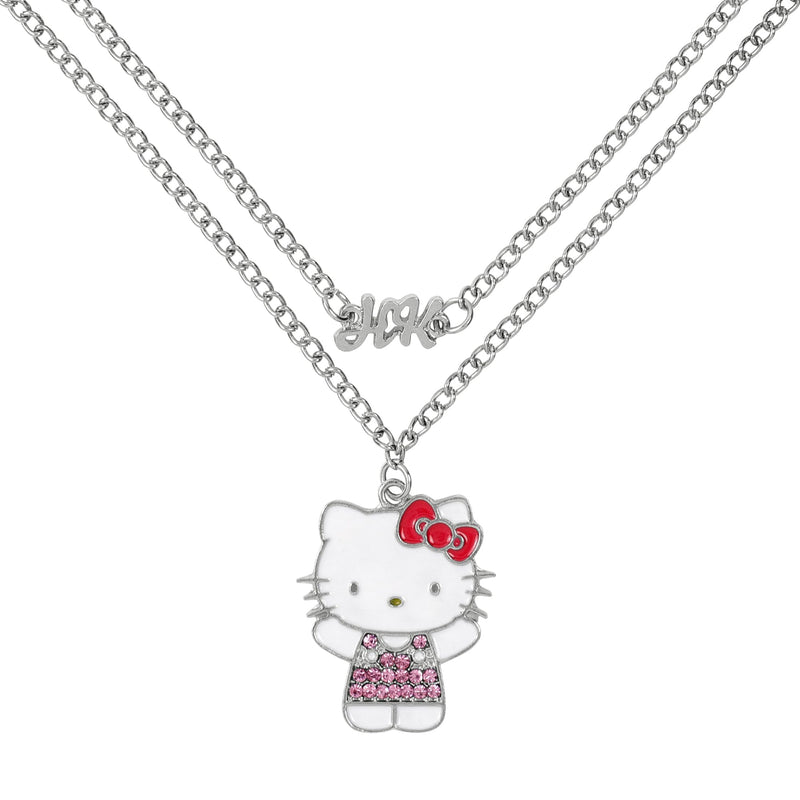 KIDS EUROSWAN Hello Kitty Mädchen-Halsketten-Set, versilbert, Cartoon-Anhänger, Einheitsgröße, Versilbert, Kein Edelstein