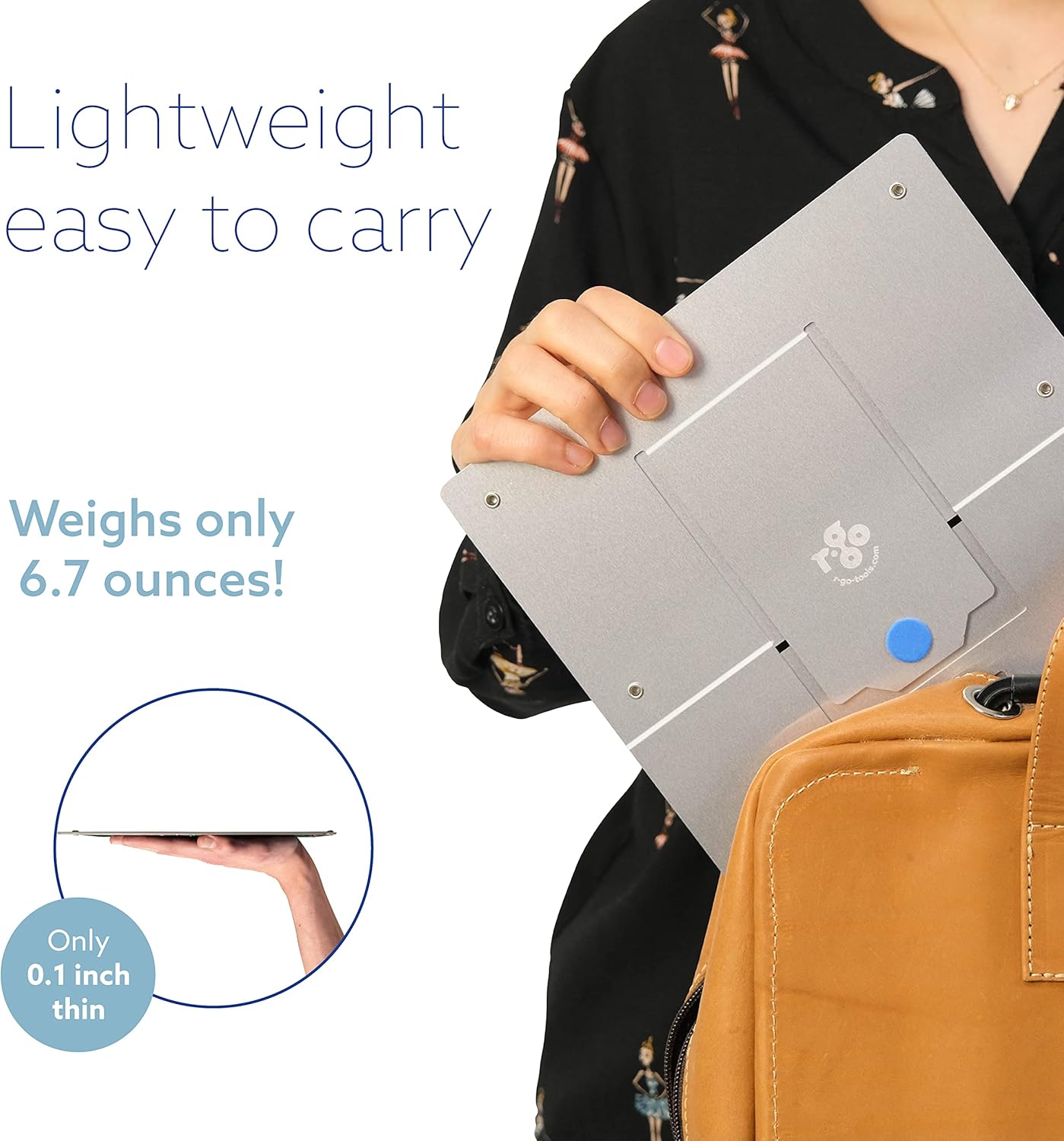 R-Go Tools Ergonomic Laptop Stand, Ultra-thin Aluminum, Adjustable Portable Notebook riser for desk, Compatible with 10-22" MacBook/Air Pro/Dell XPS/Lenovo, Support up to 11ibs, Silver
