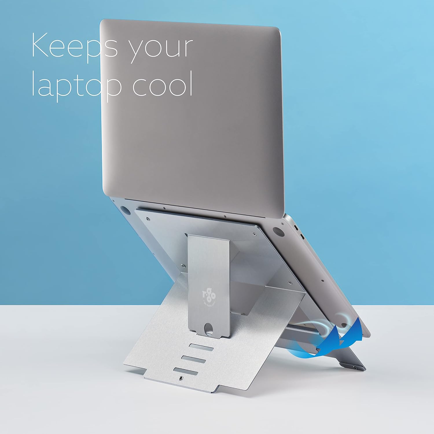 R-Go Tools Ergonomic Laptop Stand, Ultra-thin Aluminum, Adjustable Portable Notebook riser for desk, Compatible with 10-22" MacBook/Air Pro/Dell XPS/Lenovo, Support up to 11ibs, Silver