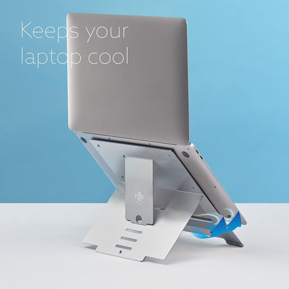 R-Go Tools Ergonomic Laptop Stand, Ultra-thin Aluminum, Adjustable Portable Notebook riser for desk, Compatible with 10-22" MacBook/Air Pro/Dell XPS/Lenovo, Support up to 11ibs, Silver