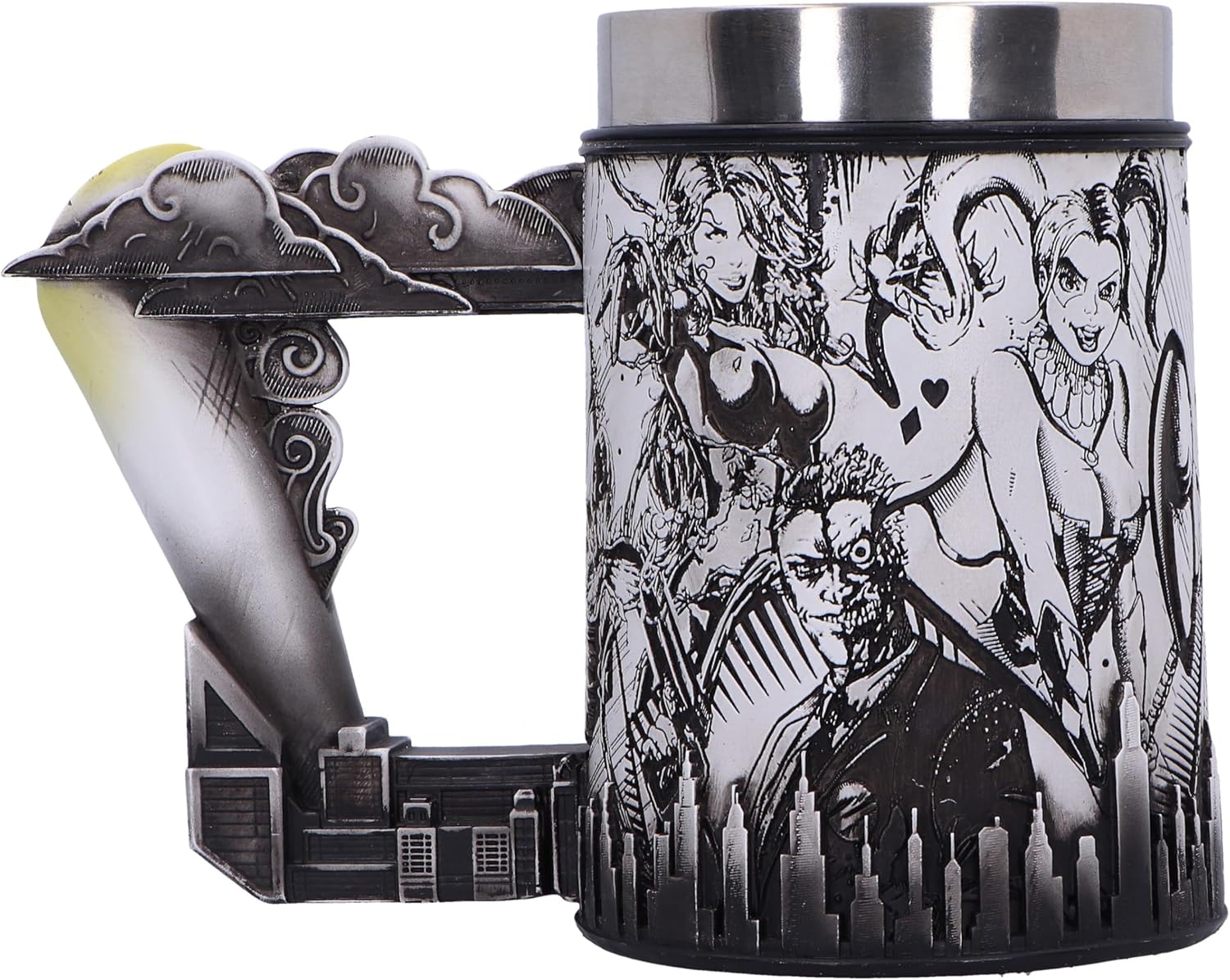 Nemesis Now Batman Super Villains - Jarra de cerveza con diseño de cómic, resina, color negro, taza de cerveza oficial de DC Batman, inserto extraíble de acero inoxidable, fundido en la mejor resina