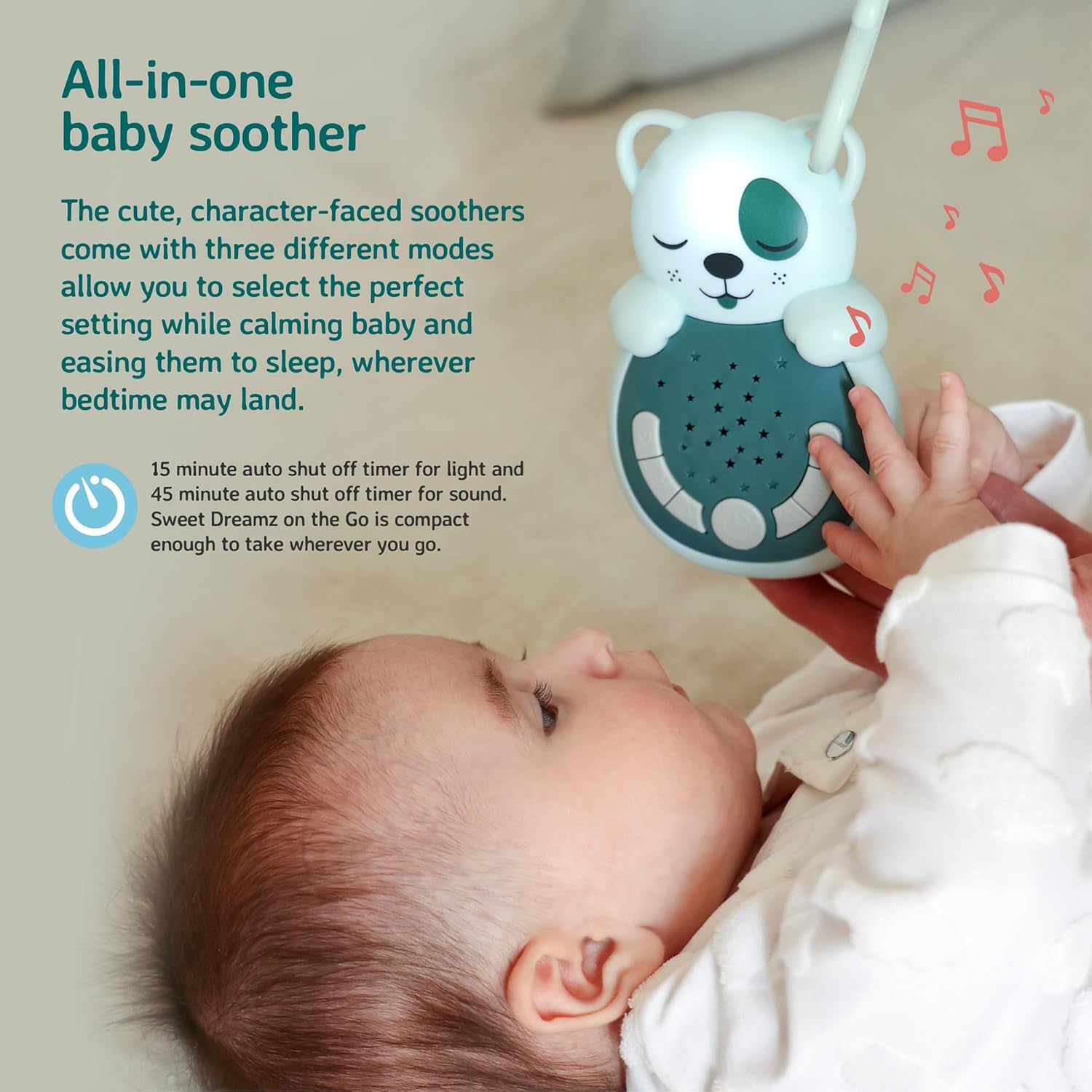 Cloud b Travel Comfort Sound Machine w/Calming Light | 4 White Noise and 4 Lullabies | Re-Activating Smart Sensor | Sweet Dreamz Dog
